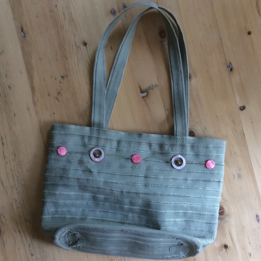 2/$30 Joy Susan moss green gross-grain ribbon zip tote beach bag